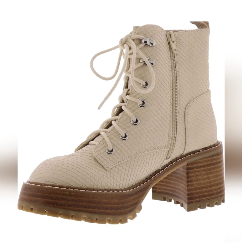 MIA Elija Cream Festival Ready Ankle Snake Print Combat Boots